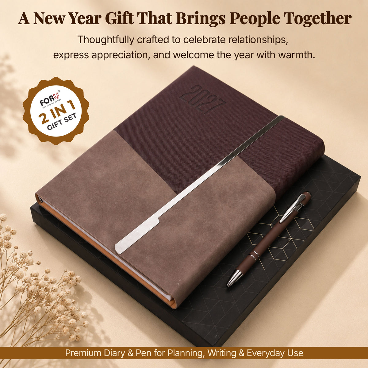 FOR U Prime 2027 Christmas Gift Set | Premium Diary with Magnetic lock & Pen | Corporate Xmas Gift Box