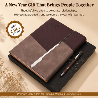 FOR U Prime 2027 Christmas Gift Set | Premium Diary with Magnetic lock & Pen | Corporate Xmas Gift Box