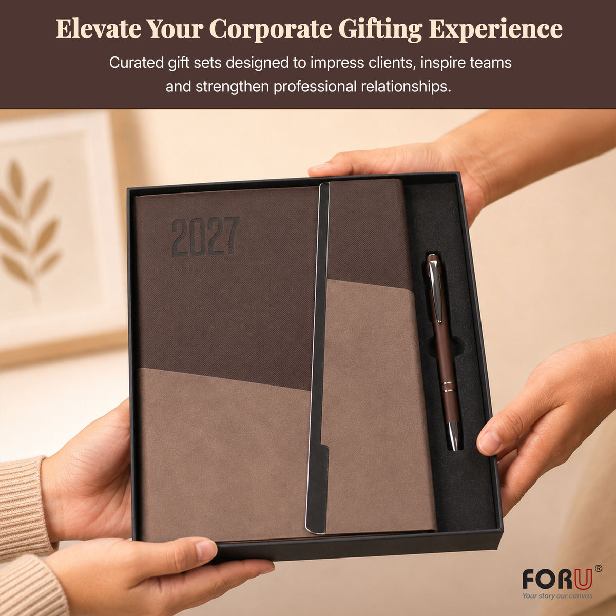 FOR U Prime 2027 Christmas Gift Set | Premium Diary with Magnetic lock & Pen | Corporate Xmas Gift Box