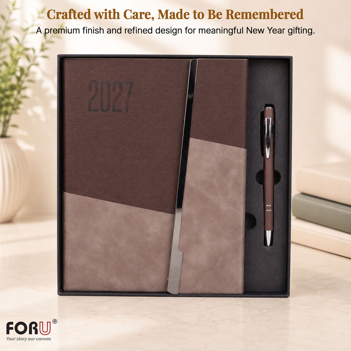 FOR U Prime 2027 Christmas Gift Set | Premium Diary with Magnetic lock & Pen | Corporate Xmas Gift Box