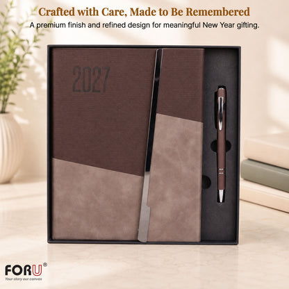FOR U Prime 2027 Christmas Gift Set | Premium Diary with Magnetic lock & Pen | Corporate Xmas Gift Box