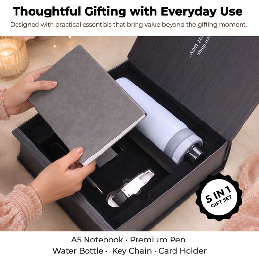 ForU 5-in-1 Gift Set with Diary, Sipper Water Bottle, Pen & Accessories