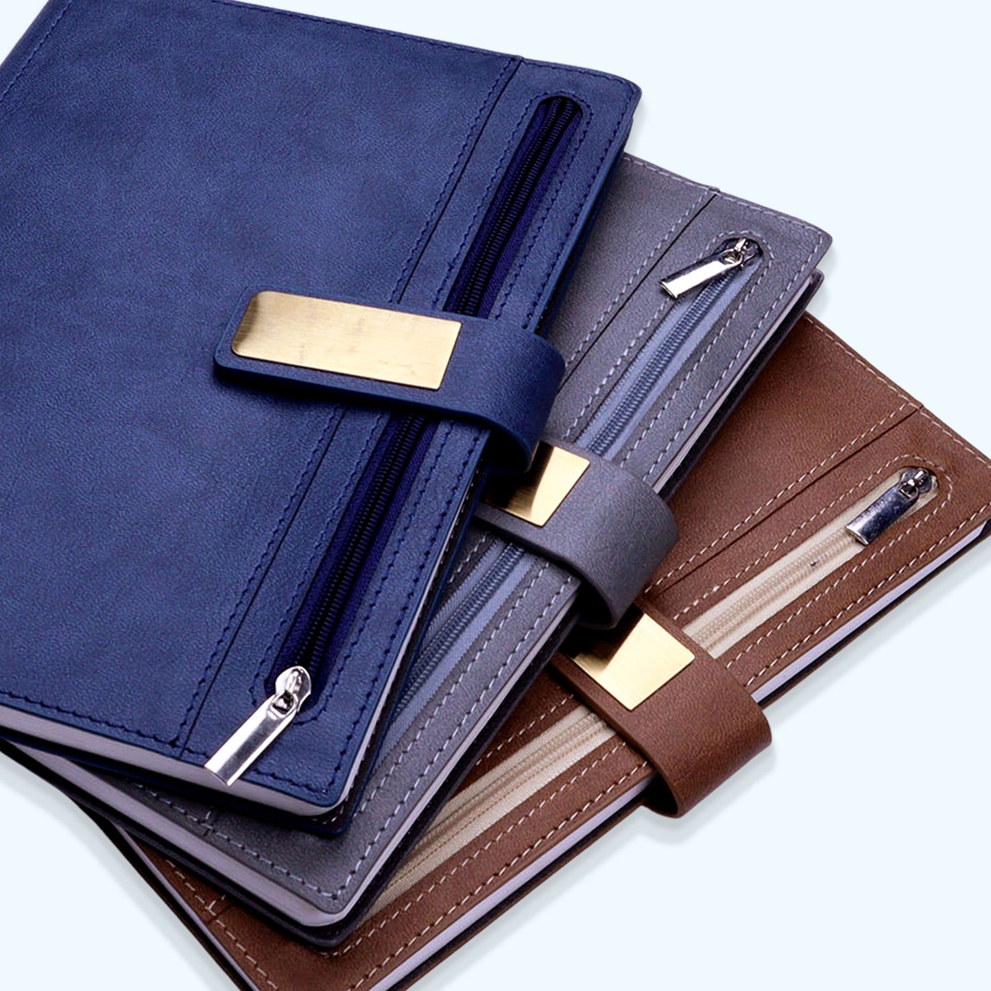FOR U Elano A5 Zipper Pocket Blank Journal - Blue