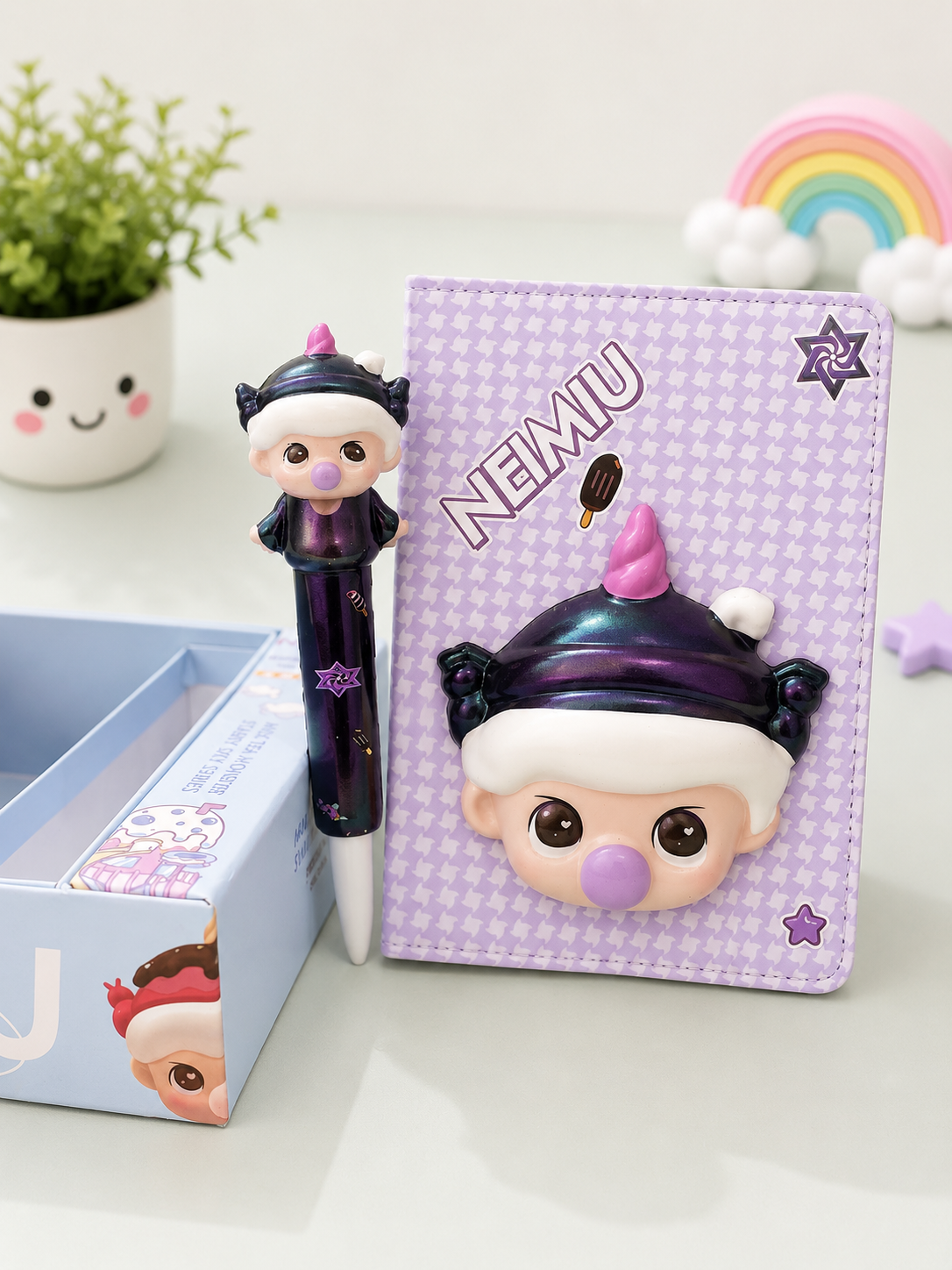 Cute Kawaii Diary & Pen Gift Set with 3D Squishy Cartoon Character