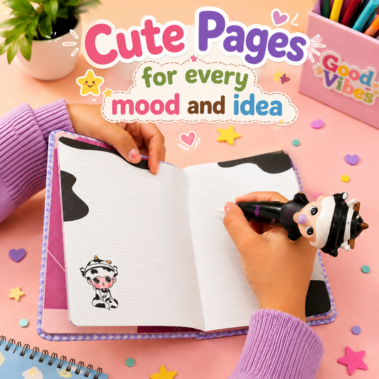 Cute Kawaii Diary & Pen Gift Set with 3D Squishy Cartoon Character