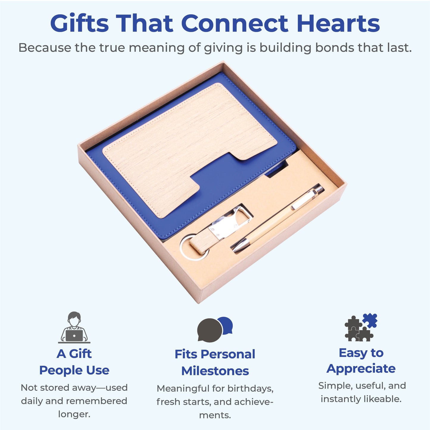 Customizable 3-in-1  Premium Writing Gift Hamper - Blue