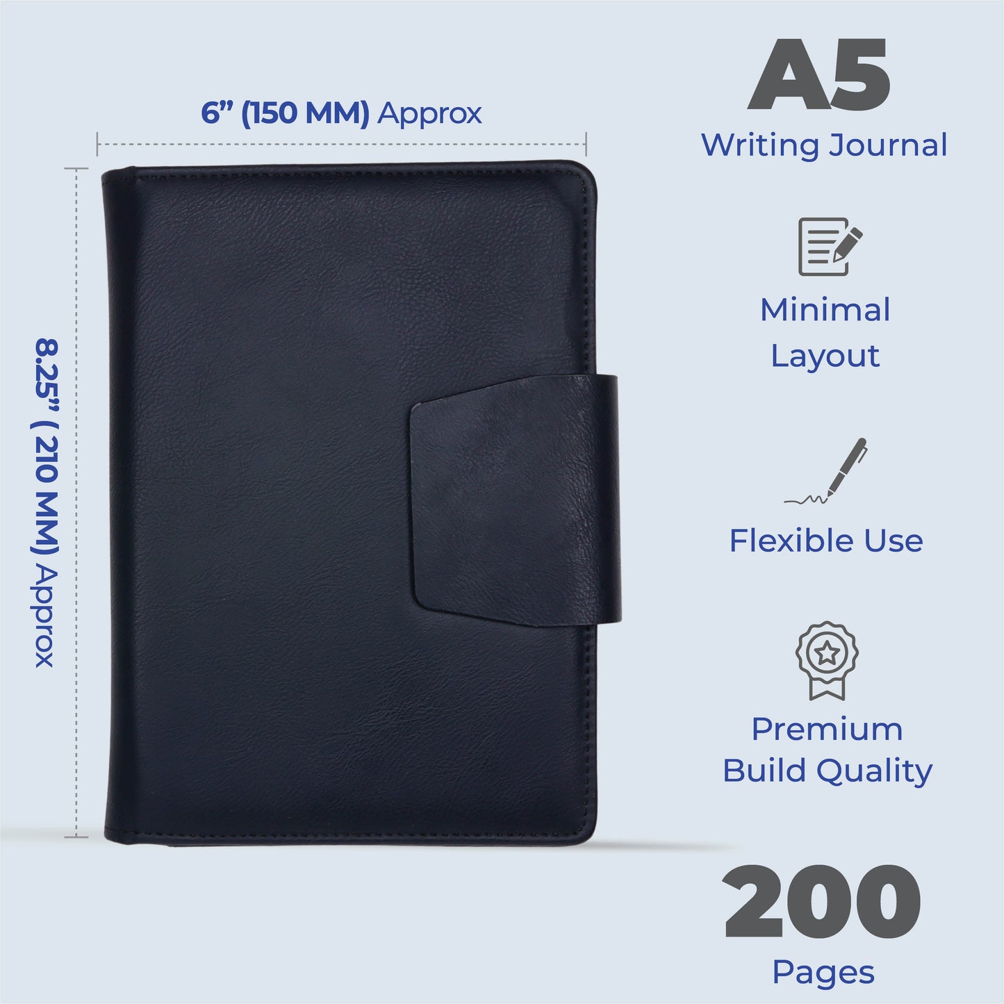 FOR U Zyric A5 Refillable Blank Journal - Card Holder, Magnetic Flap - Black