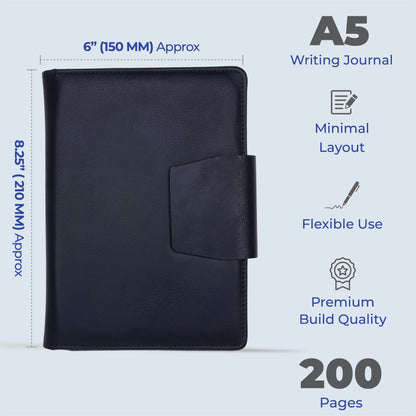 FOR U Zyric A5 Refillable Blank Journal - Card Holder, Magnetic Flap - Black