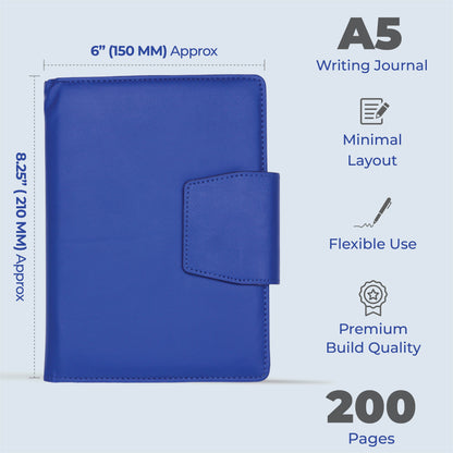 FOR U Zyric A5 Refillable Blank Journal - Card Holder, Magnetic Flap - Blue