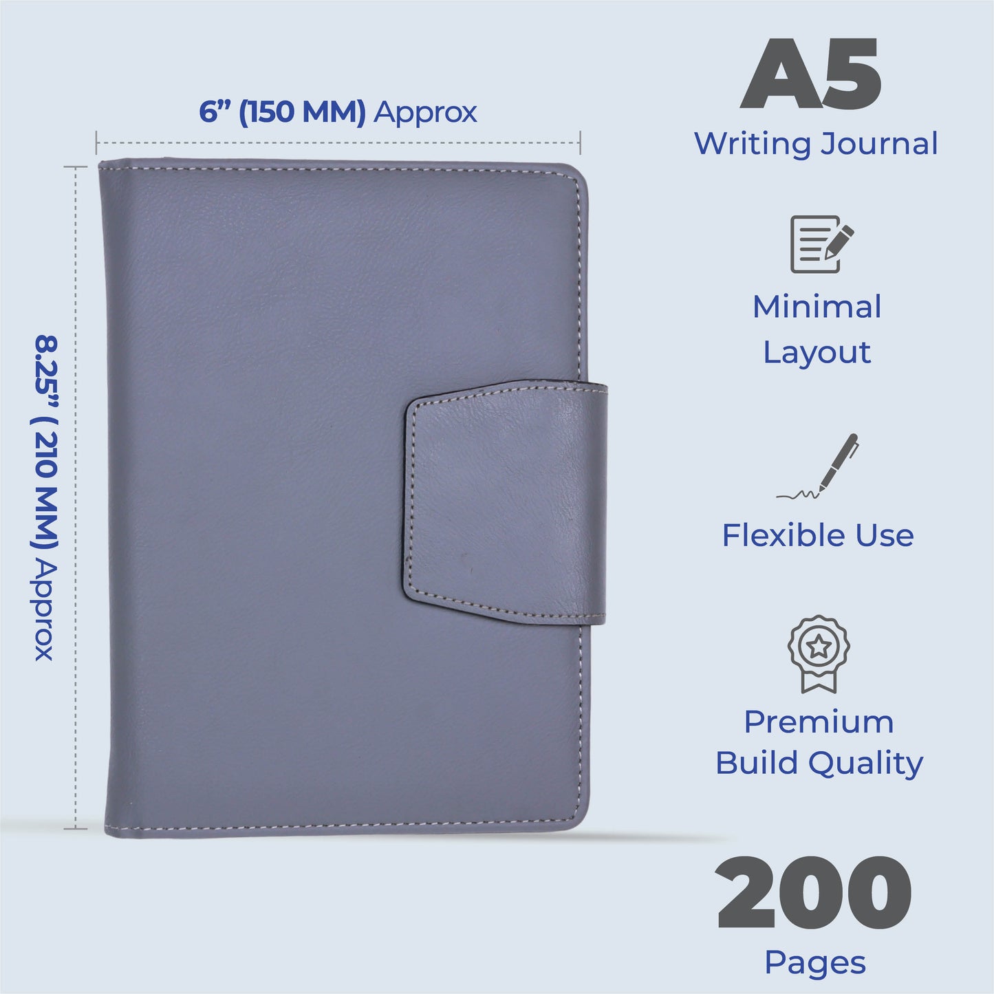 FOR U Zyric A5 Refillable Blank Journal - Card Holder, Magnetic Flap - Grey