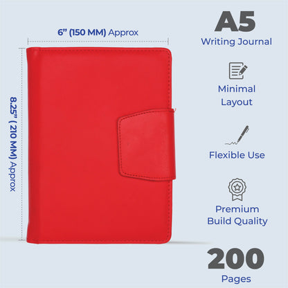FOR U Zyric A5 Refillable Blank Journal - Card Holder, Magnetic Flap - Red