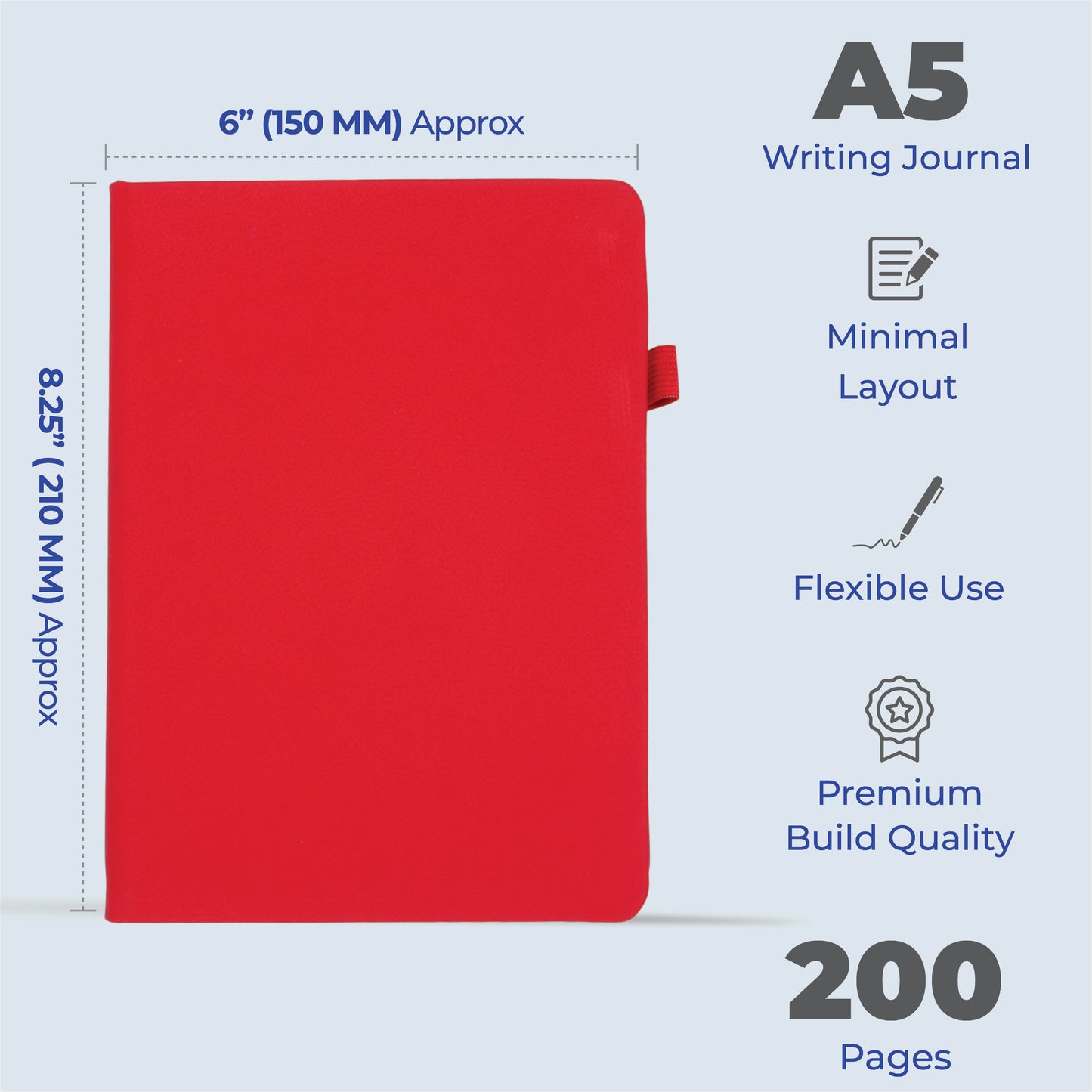 FOR U Frisco A5 Undated Blank Page Journal with Elastic Closure & Pen Holder