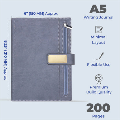 FOR U Elano A5 Zipper Pocket Blank Journal - Grey