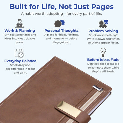 FOR U Elano A5 Zipper Pocket Blank Journal - Brown