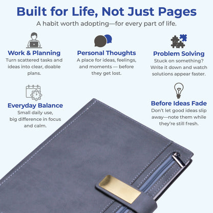 FOR U Elano A5 Zipper Pocket Blank Journal - Grey