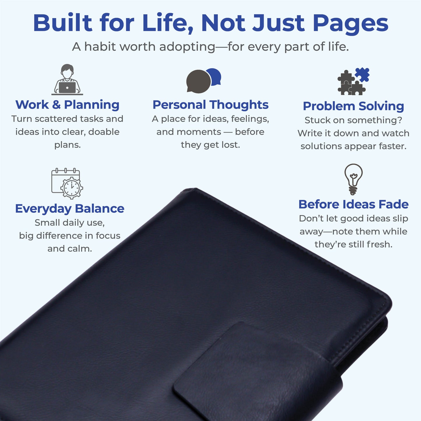 FOR U Zyric A5 Refillable Blank Journal - Card Holder, Magnetic Flap - Black