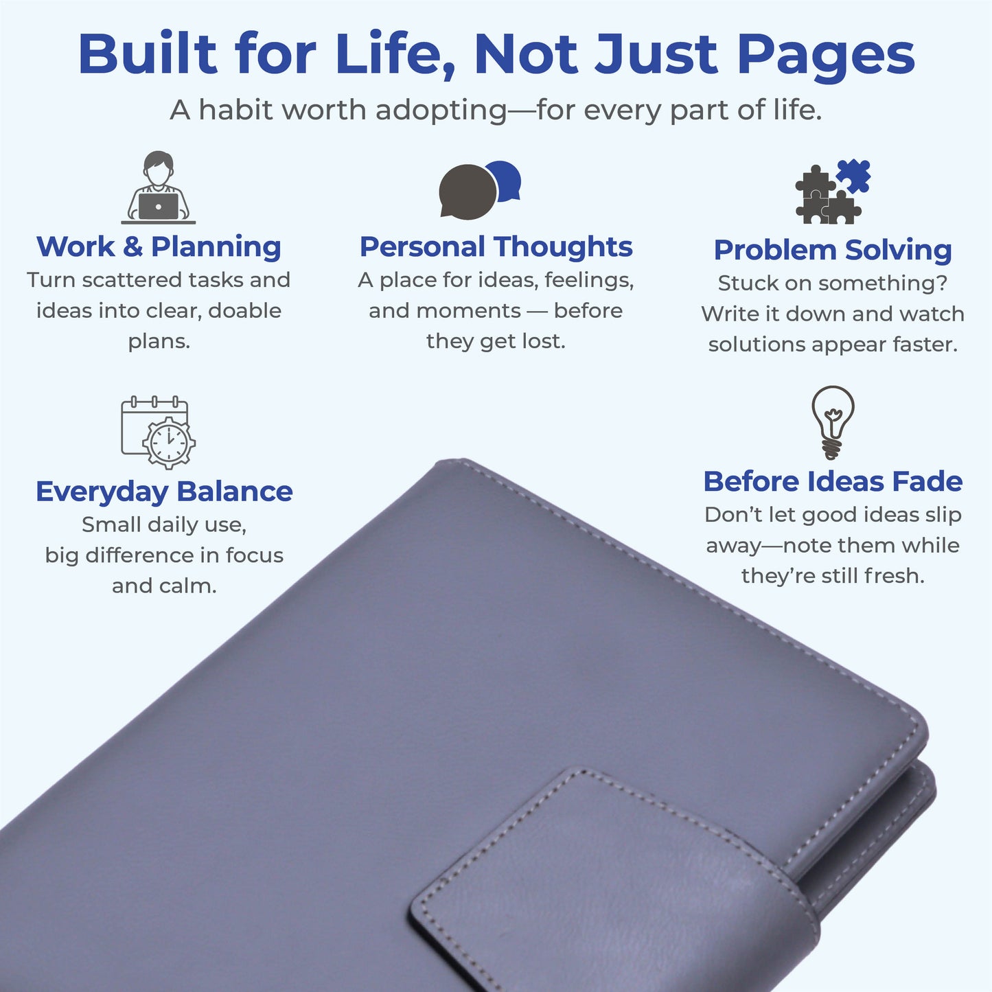 FOR U Zyric A5 Refillable Blank Journal - Card Holder, Magnetic Flap - Grey