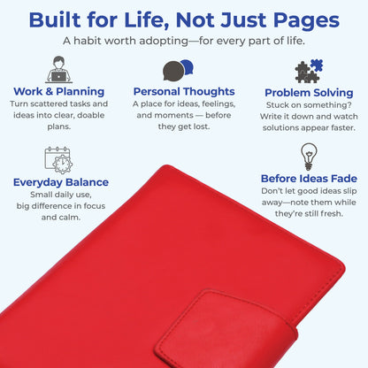 FOR U Zyric A5 Refillable Blank Journal - Card Holder, Magnetic Flap - Red